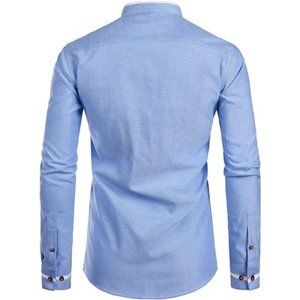 Black Slim Straight Fit Mandarin Collar Long Sleeves Cotton Men's Shirt by Being Human Clothing